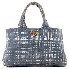 PRADA - Saco Cabas Canapa GM Prada em denim azul e branco Azul