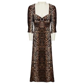 Autre Marque Rixo Tan / Black Karen Leopard Print Crepe Midi Dress Kamel