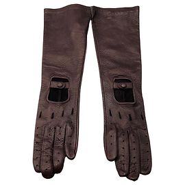 Marni Dark Brown Long Leather Gloves Brown