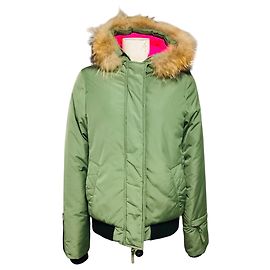 Autre Marque Eleven Elfs Green Hooded Puffer Jacket with Fur Trim Green