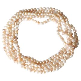 Vintage Collier Long Rang Perles de Culture Roses Rose Blanc