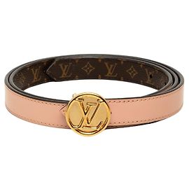 Brown Louis Vuitton Monogram and Leather LV Circle Reversible Belt Brown