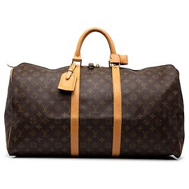 Brown Louis Vuitton Monogram Keepall 55 Travel Bag Brown