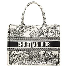 Dior Book Tote Medium aus bestickter Toile de Jouy Canvas Weiß Weiß