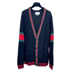 Gucci Web Stripe Chunky Cable Knit Wool Cardigan Other