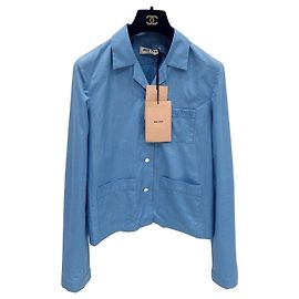 Top Miu Miu Azul de Algodão de Manga Comprida com Letras Bordadas Outro