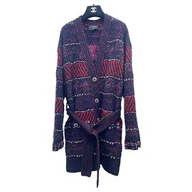 Chanel Tweed Long Knit Coat with Belt Other