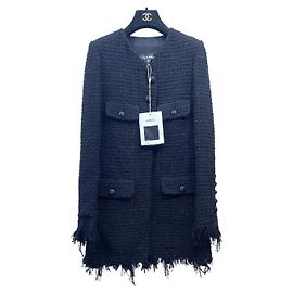 Giacca Chanel in Tweed Nero con Glitter e Nappe Taglia 34 Altro