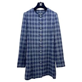 Chanel Tweed Jackenkleid Grau Blau Kariert Größe 38 Andere