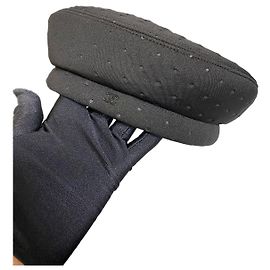 Chanel Beret Black Wool Polka Dots Other