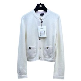 Chanel Cashmere Cardigan Weiß mit gesticktem Logo Andere