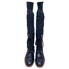Botas Chanel Sock Boots Pretas de Tecido Outro