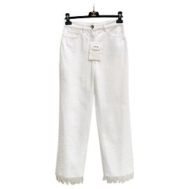Vaqueros de Pierna Ancha Chanel Blancos de Denim con Perlas y Lentejuelas Otro