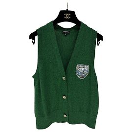 Chaleco Chanel de Cachemira Verde con Emblema Double C Otro