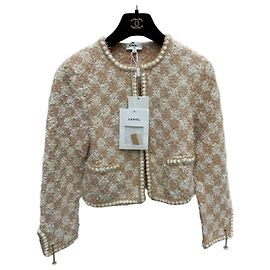Set Abito e Giacca Chanel in Tweed Beige a Rombi Altro
