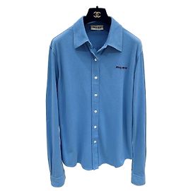 Top Miu Miu Azul de Algodón con Letras Bordadas y Manga Larga Otro