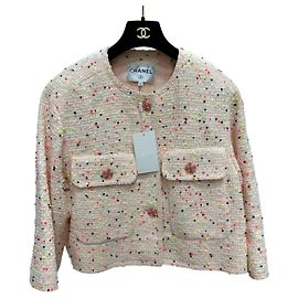 Giacca Chanel in Tweed Arancione Rosa Taglio Oversized 36 Altro
