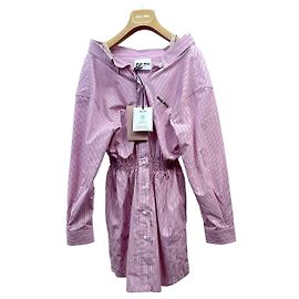 Vestido camisa Miu Miu de algodão às riscas com ombros descobertos Outro