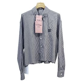 Top Miu Miu Quadrettato in Cotone a Maniche Lunghe Altro