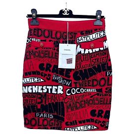 Chanel Strick-Buchstaben-Jacquard Rock Baumwolle 38 Andere