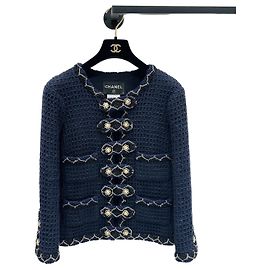 Chanel Salzburg Tweed Coat Navy Other