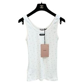 Top Miu Miu Floral de Algodón Blanco con Tirantes Otro