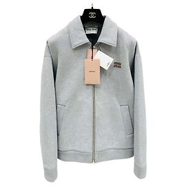 Giacca Miu Miu in lana grigia con patch logo Altro