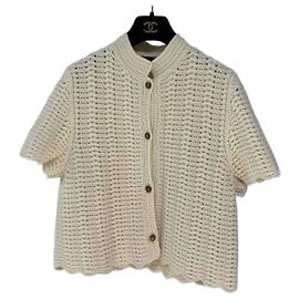 Loro Piana Cashmere Häkelstricktop Ecru M Andere