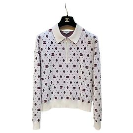Malha Chanel de seda com padrão de trevo e colarinho polo Outro
