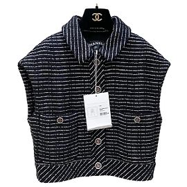Chanel Tweed Weste Gestreift Schwarz Weiß Andere
