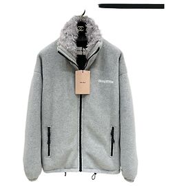 Miu Miu Oversized Fleecejacke mit Pelzkragen Grau Andere