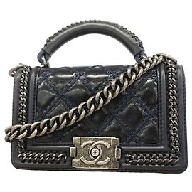 Chanel Boy Chain Shoulder Handbag Navy blue