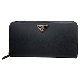 Prada Langer Geldbeutel aus schwarzem Leder Schwarz