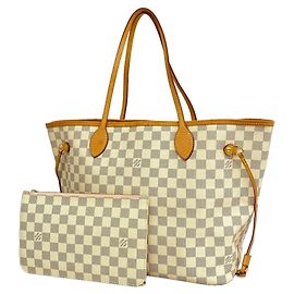 Sac Cabas Louis Vuitton Damier Azur Neverfull MM Rose Blanc
