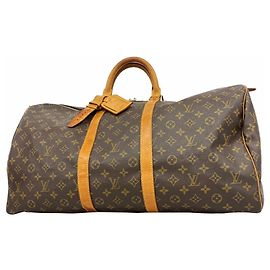 Louis Vuitton Monogram Keepall 55 Boston Bag Brown