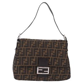 Borsa Fendi Zucchino Mamma Baguette Canvas Medium Marrone