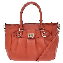 Salvatore Ferragamo Gancini Handle Leather Medium Orange