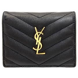 Autre Marque Portafoglio in pelle bi-fold Saint Laurent Cassandra Nero