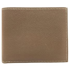 Cartera compacta bi-fold de seda Citizen Twill Hermès Castaño Gris pardo
