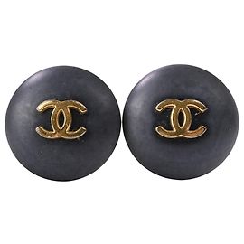 CHANEL 95A Vintage Coco Mark Circle Earrings Black