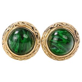 Orecchini Christian Dior Vintage Circle Stone D'oro Verde