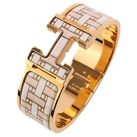 Hermès Bracelet Jonc Hermes Clic Clac H GM SON DU Print Blanc Beige