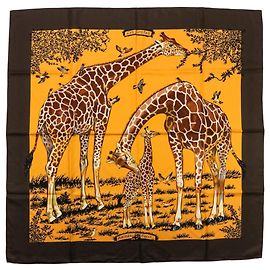 Hermès Hermes Carre 90 Les Girafes Lenço de Seda Grande Marrom Amarelo