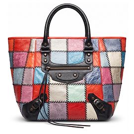 Balenciaga City Tote Bag em Couro Patchwork Multicolor Preto Rosa Branco Vermelho Azul Multicor Cinza