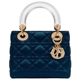 Dior Mini Lady Dior Handtasche Navyblau Seide Blau Gold hardware