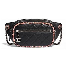 Chanel 19S Bolsa de Cintura em Couro Acolchoado e Tweed Multicolorido Preto Multicor