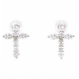 Autre Marque Pendientes de botón de oro blanco de 18K y diamantes Dorado