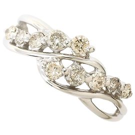 Autre Marque 18K White Gold Band Ring with Brown Diamond Brown Golden