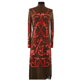 Hermès Seidenkleid Khaki Khaki