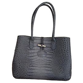 Longchamp Saco Cabas em Couro Efeito Cana Croco - Azul Azul